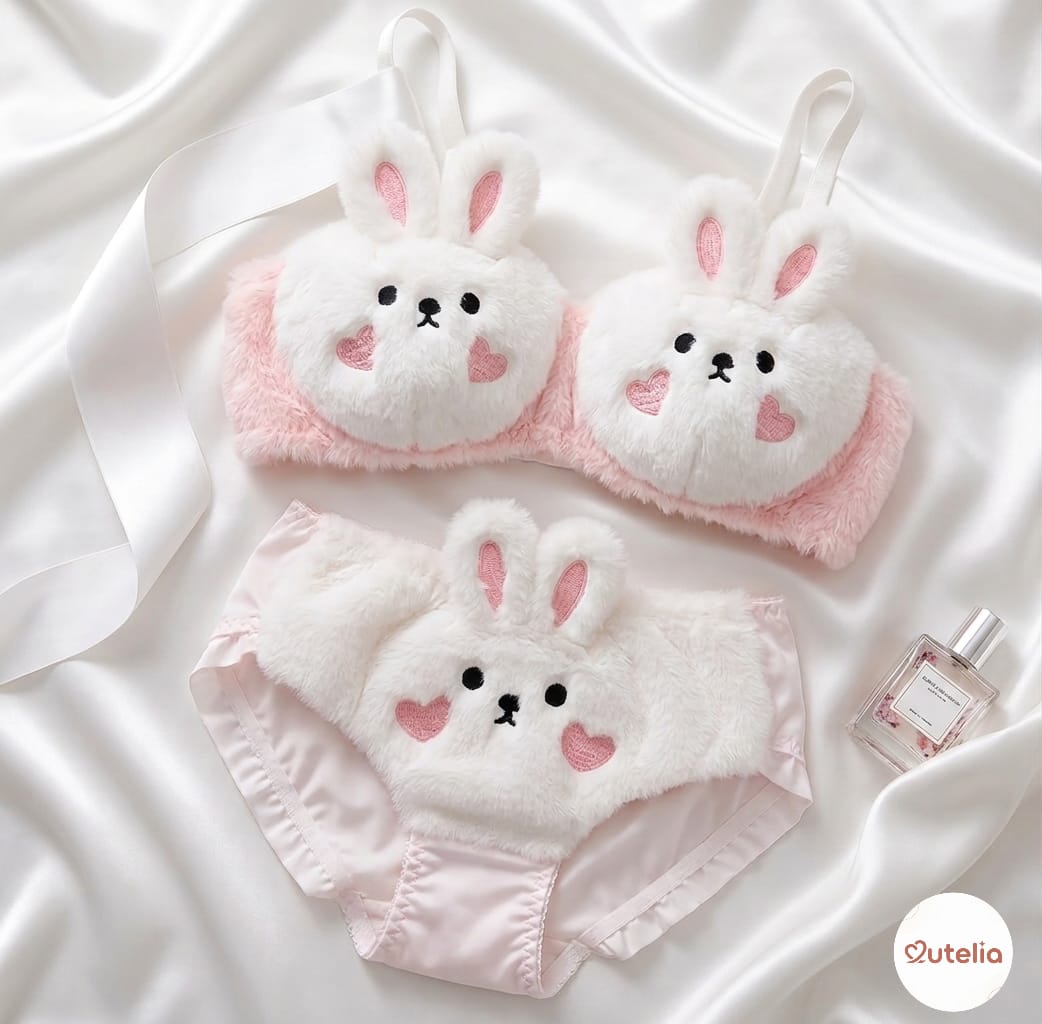Cutelia Bunny Cuddle Lingerie Set 🐰💗 | Ultra-Soft Plush Lounge Wear