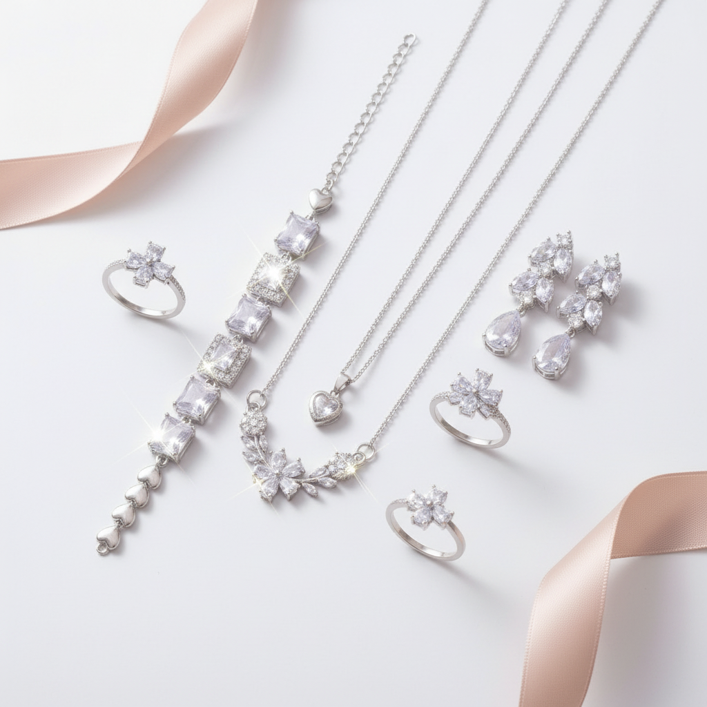 Cutelia Crystal Bloom Jewelry Set - Clear