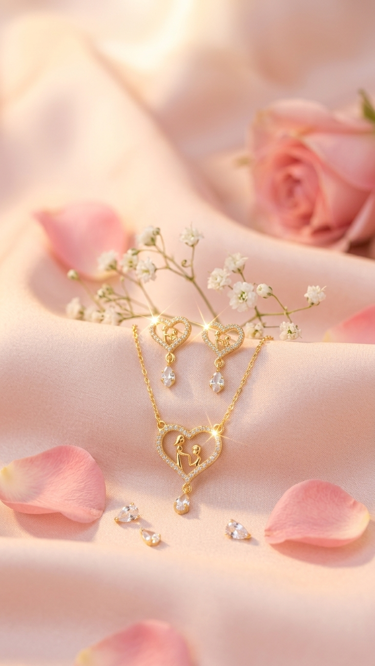 Princess Heart Sparkle Set – Crystal Necklace & Earrings Jewellery Set